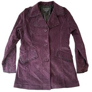 Towne Collection By London Fog Women Jacket L Purple (lining) Faux Fur Corduroy